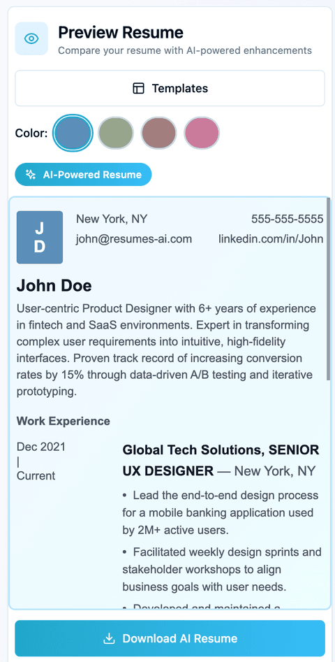 ParrotResume.ai resume builder on mobile – preview and download your AI resume